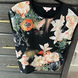 Ted Baker  Orange Pink floral Sleeveless Graphic Blouse